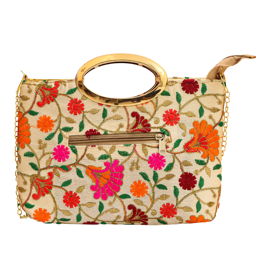 Beautiful clutch with floral embroidery and a sling