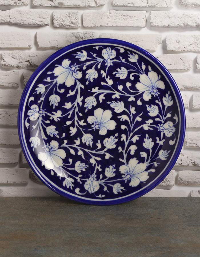 Midnight Floral Blue Pottery Wall Plat