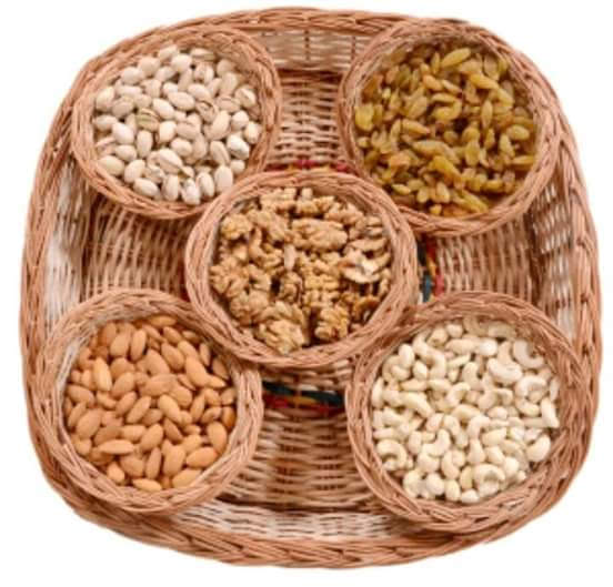 Handmade Wicker Dry Fruit Basket with 5 Compartments
