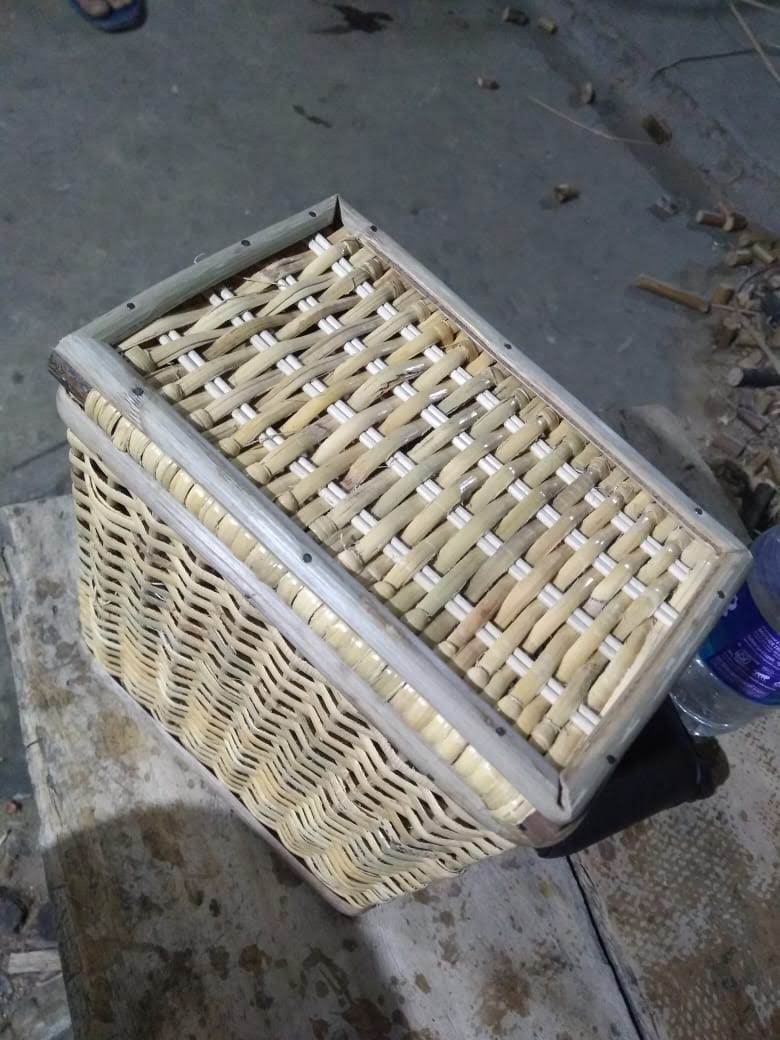 Handwoven Cane Storage Basket with Lid