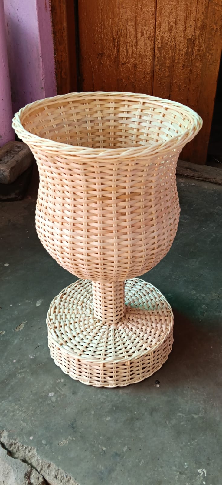 Handwoven Cane Pedestal Planter