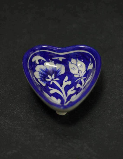 Handmade Heart-Shaped Blue Pottery Plate Set with Gift Box