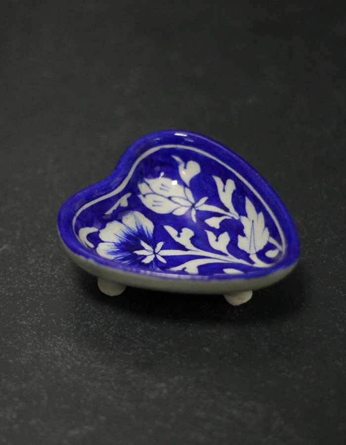 Handmade Heart-Shaped Blue Pottery Plate Set with Gift Box