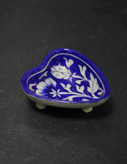 Handmade Heart-Shaped Blue Pottery Plate Set with Gift Box