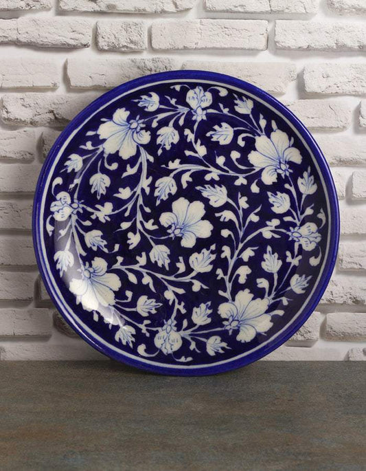 Midnight Floral Blue Pottery Wall Plat