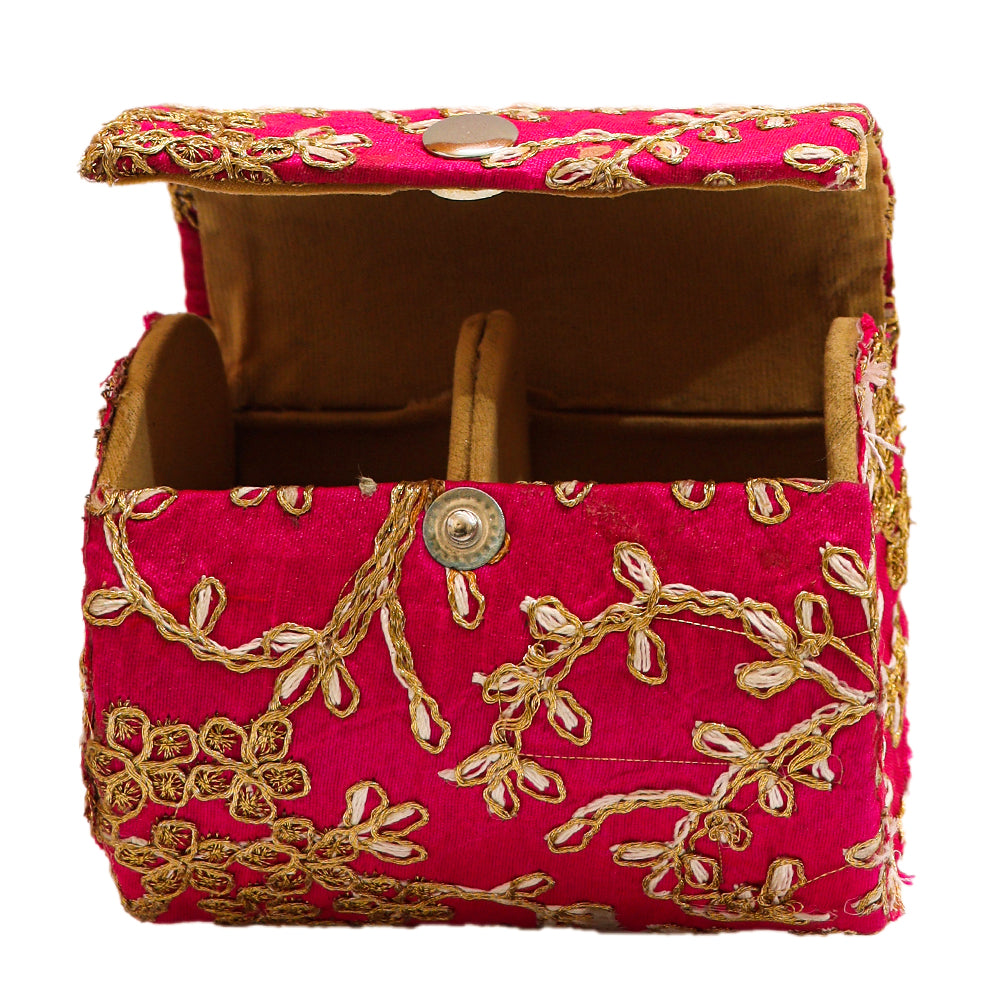 Pink color portable box with work of sequin