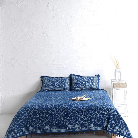 Stone Washed Luxury Block Printed Bedsheet and Pillow Set
