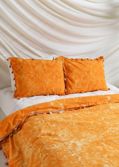 Turmeric Orange Tie Dye Bedsheets with Pillow Covers