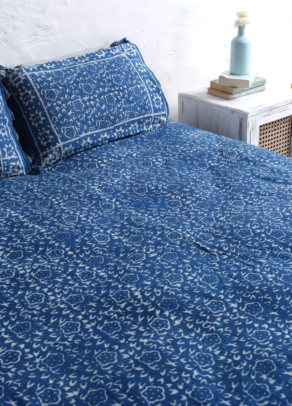 Vintage Look Stone Washed Wooden Block Printed Bedsheet and Pillow Set