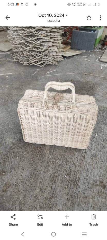Handmade Wicker Baskets and Woven Storage Suitcase
