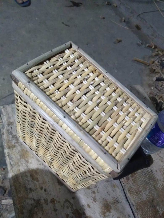 Handwoven Cane Storage Basket with Lid