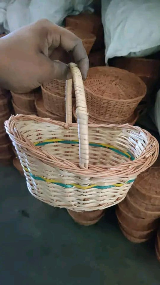 Handwoven Cane Basket with Handle
