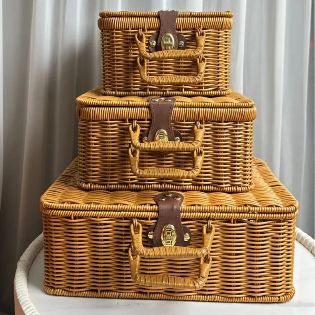 Set of 3 Woven Rattan Storage Trunks