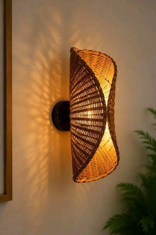 Handwoven Rattan Wall Sconce
