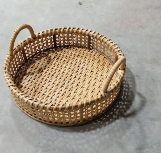 Natural Cane Woven Basket with Handles