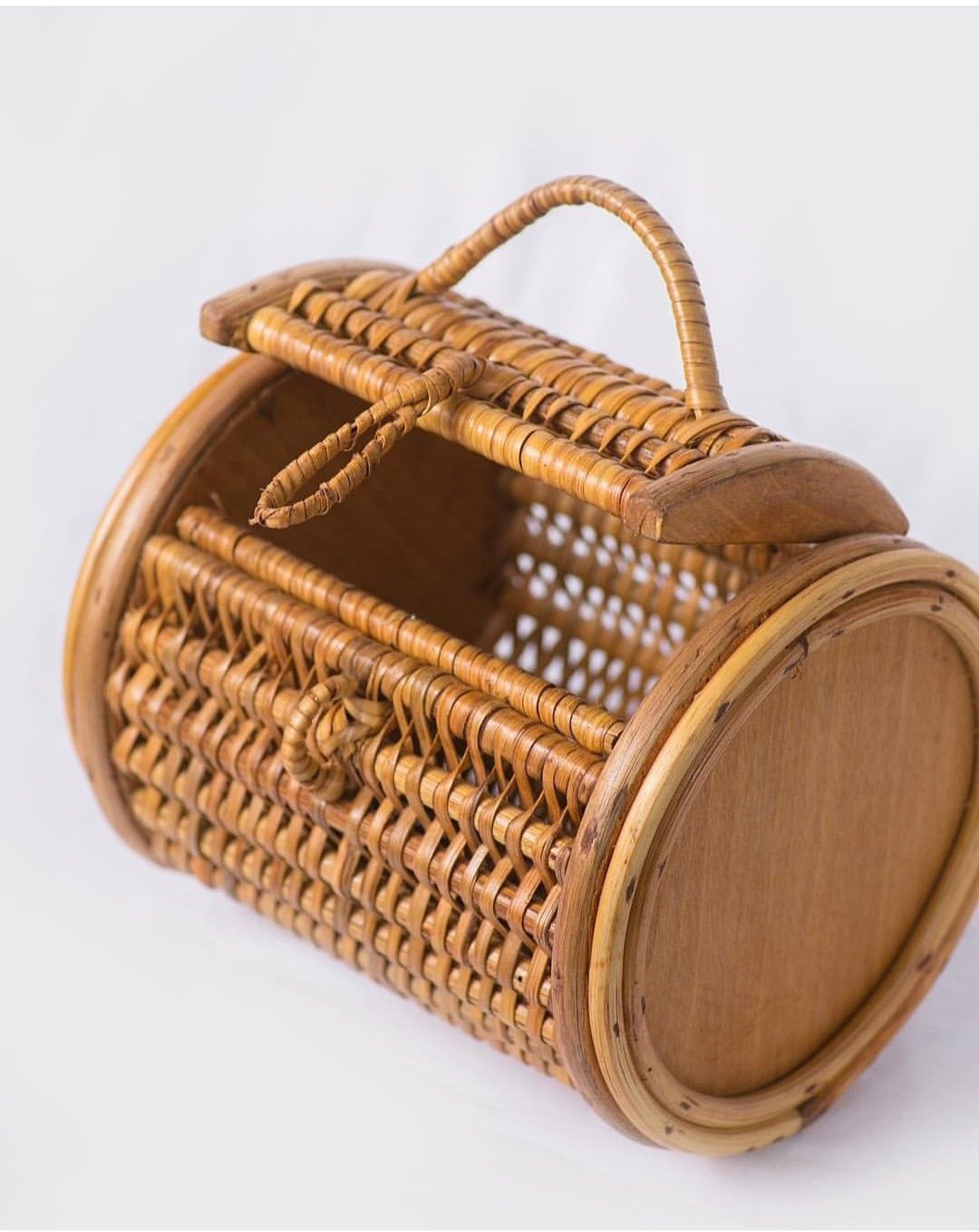 Handwoven Cane Rattan Barrel Bag