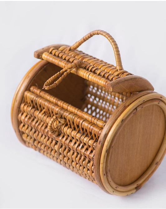 Handwoven Cane Rattan Barrel Bag