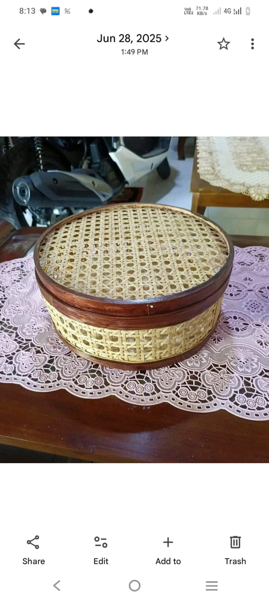 Round Cane Woven Storage Box with Lid