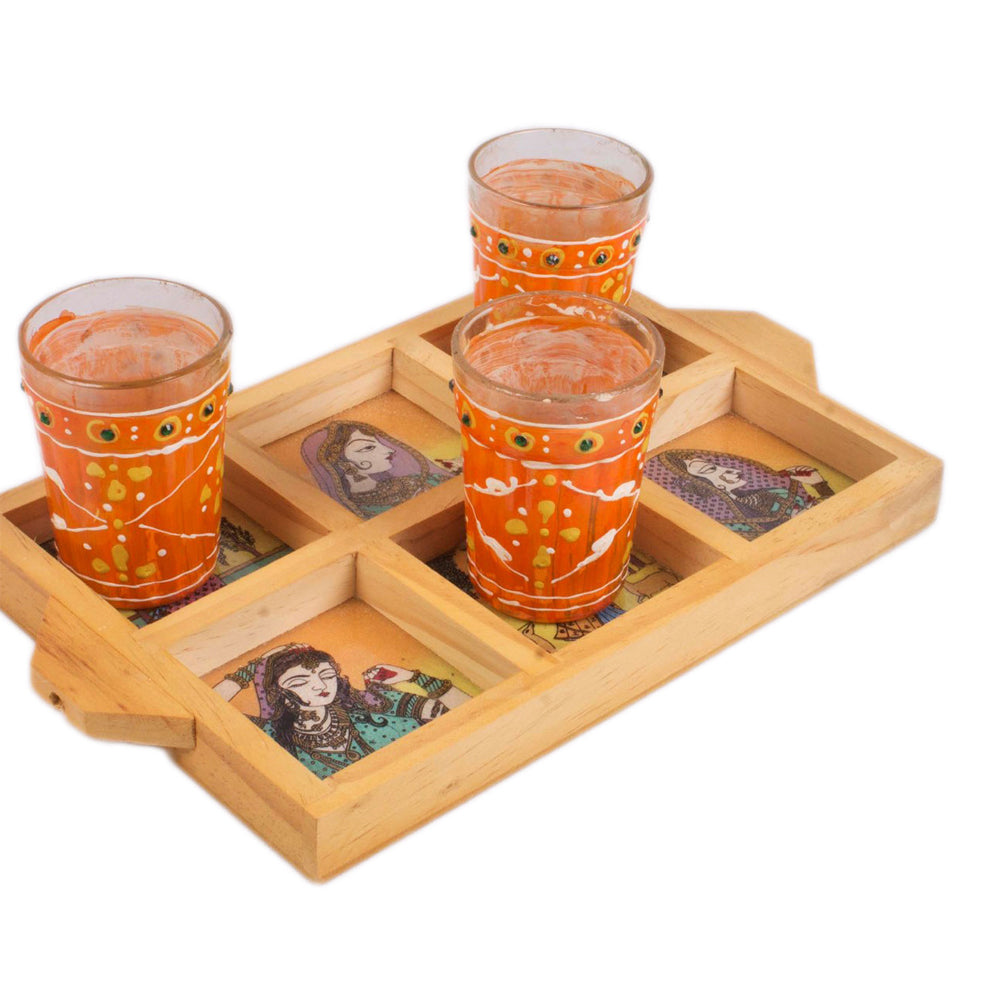 Six compartment Gemstone Painted Wooden Tray
