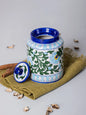 Handcrafted Blue Pottery White Floral Design Jar