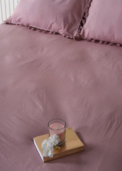 Coral Linen Bedsheet with Pillow Covers
