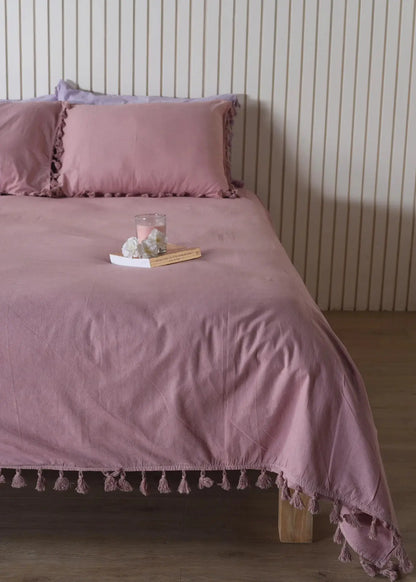 Coral Linen Bedsheet with Pillow Covers