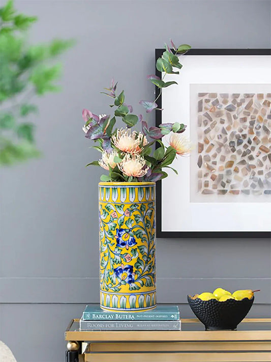 Cylinder Flower Vase Yellow Vine