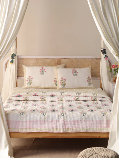 Boho Comforter Quilt Set with Pillowcases | Handmade Soft Blanket for Bedroom Decor