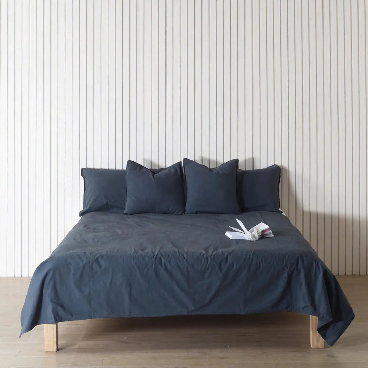 Deep Blue Linen Bedsheet with Pillow Covers