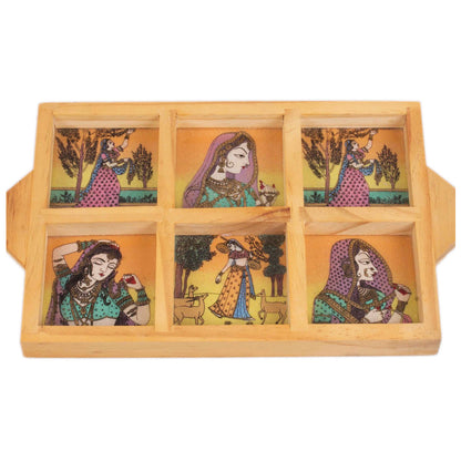 Six compartment Gemstone Painted Wooden Tray